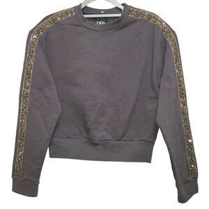 ZARA Crewneck Sweatshirt  Rhinestone stripe running down both sleeves‎ Small